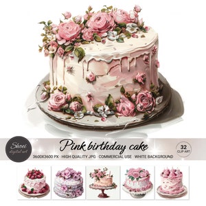 Ensemble de 32 cliparts JPG de décoration de gâteau d'anniversaire pour l'art et l'artisanat, le scrapbooking, la fabrication de cartes - téléchargement numérique