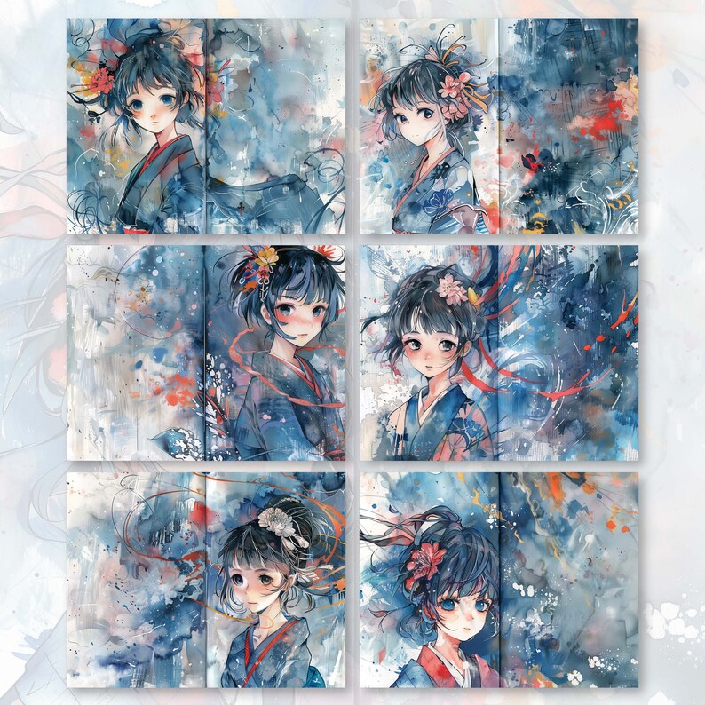 Anime Girl Abstract Blue Digital Paper, 30 Pages 8.5X11 size For Junk Journal Backgrounds, Scrapbooking, Art and Craft, Commercial Use, high quality 300 dpi JPG files
30 JPG Printable image pages (8.5X11 inch)
DIGITAL DOWNLOAD