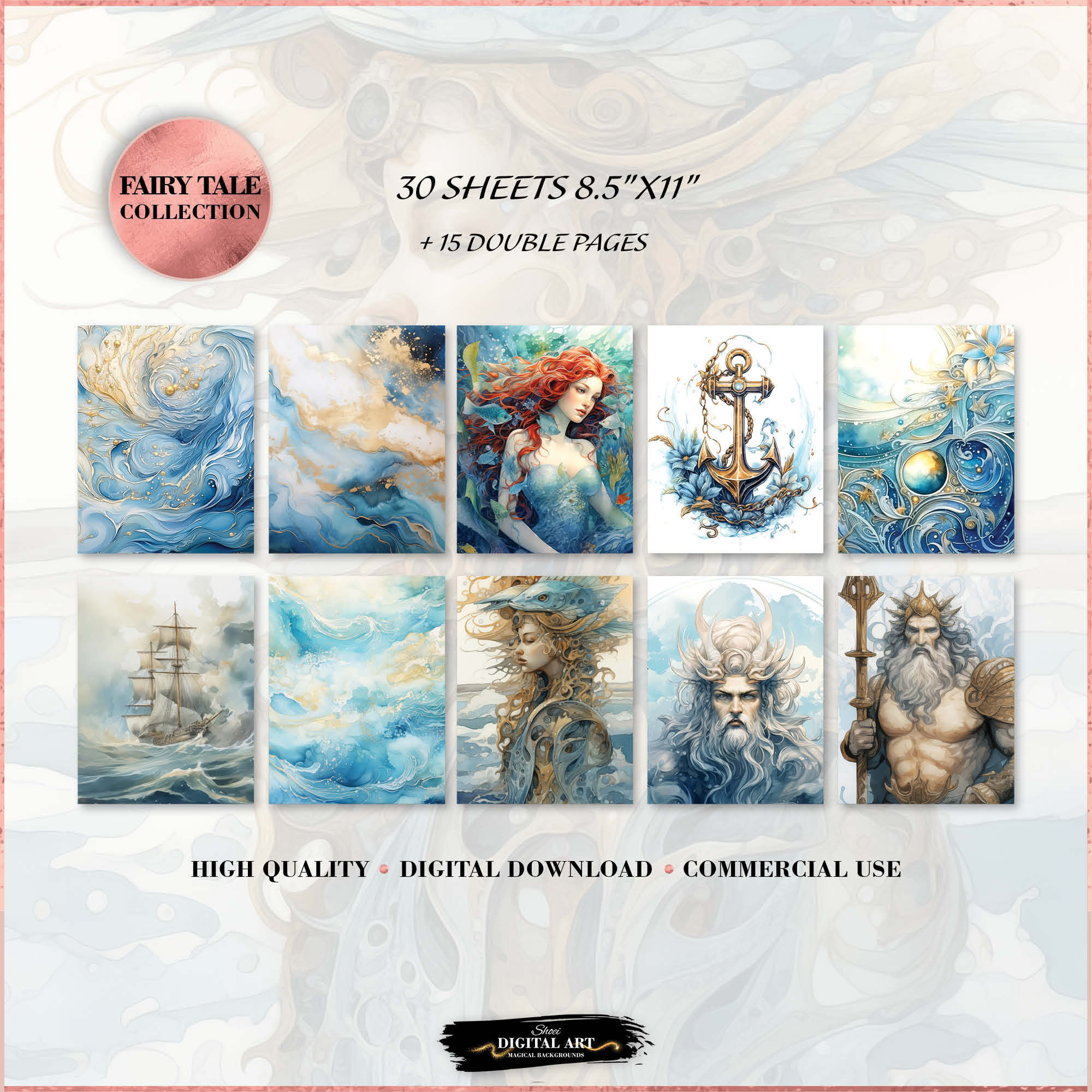 Mermaid Fantasy Under Sea 30 Pages 8.5X11 Size for Junk Journal