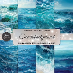 Ocean Serenity 12 x 12 digitaal papierpakket - plakboek, ongewenste dagboek, kaarten maken, nautische ephemera - afdrukbare kunstwerken, direct downloaden -