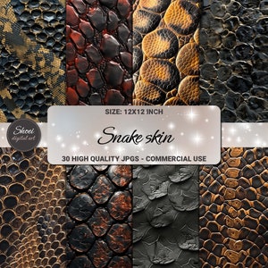 Paquet de papier numérique peau de serpent - Textures de cuir de reptile, arrière-plans imprimés de serpent, peaux d'animaux exotiques, album JPG et ensemble de papier artisanal