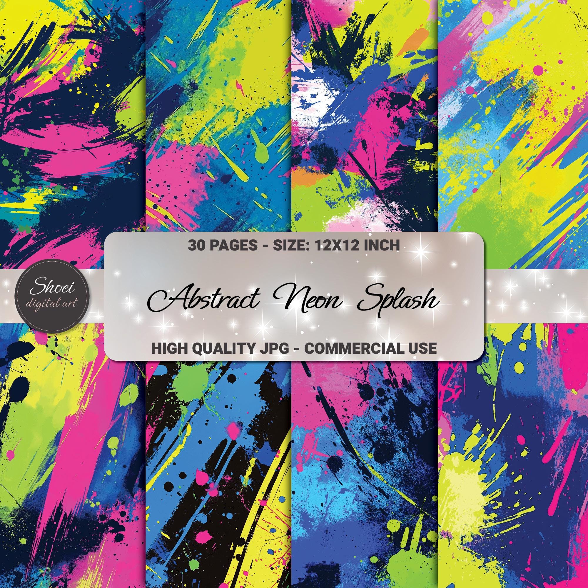 Neon Graffiti Digital Paper: 80s Retro Paint Splatter Backgrounds ...