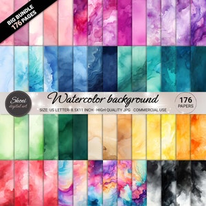 Papeles digitales con fondo de acuarela: 176 diseños vibrantes y artísticos, para scrapbooking, imprimibles (8,5 x 11), manualidades coloridas (JPG)