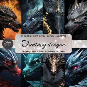 Magical Fantasy Dragon Digital Papers – 30 Exquisite High-Resolution 8.5x11 Inch JPGs, Perfect for Crafting & Commercial Use