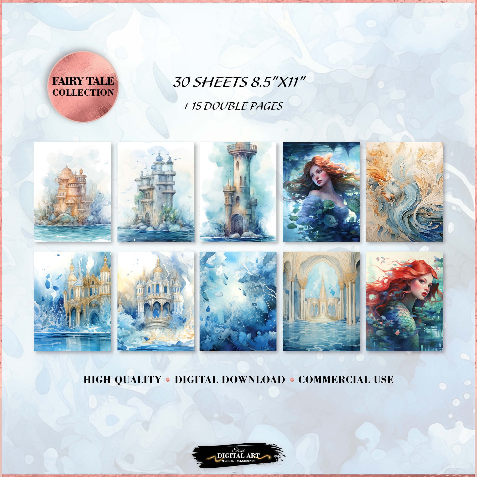 Mermaid Fantasy Under Sea 30 Pages 8.5X11 Size for Junk Journal