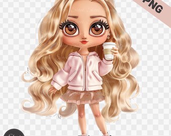 Blonde Fashion Doll Clipart: 30 PNG Stickers, Planner Scrapbook Graphics (Commercial Use, Digital Download