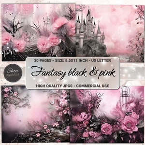Fantasy Black Pink Watercolor Paper: 8.5x11 Junk Journal (Digital Download)