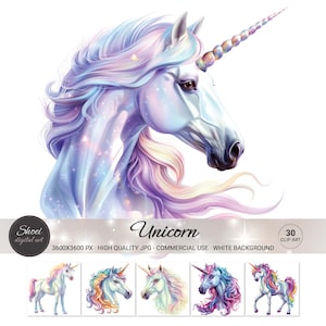 Magisches Einhorn Clipart - ätherisch und funkelnd, perfekt für Märchenprojekte, Kinderdekor und Fantasy Handwerk - JPG herunterladen
