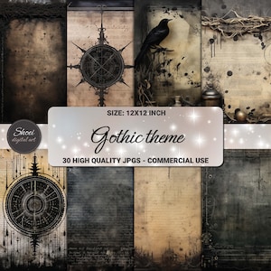 Gothic Digital Paper Pack, Dark Vintage Scrapbook Pages, Printable Grunge Backgrounds, Junk Journal Kit, Commercial Use, 12x12 inch