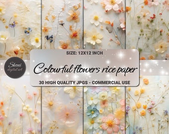 Floral Mulberry Rice Paper: 12x12 Scrapbook Paper (Digital Download)