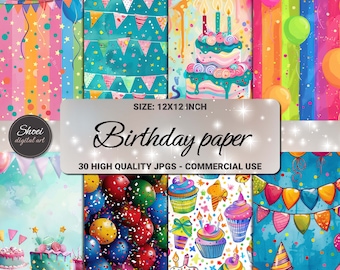 Birthday Party Digital Paper Set: 12x12 Scrapbook Backgrounds (Digital Download)
