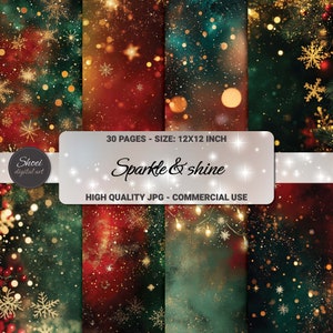 Digitaal kerstpapier glitter en glans vakantie - feestelijke 30 pagina's voor kunstprojecten - commercieel gebruik