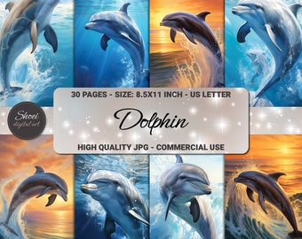 Dolphin Digital Paper: Ocean JPGs for Scrapbooking (8.5x11, Commercial Use)