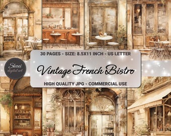 Papel digital de cafetería vintage: 30 páginas con retratos para diarios basura (uso comercial)