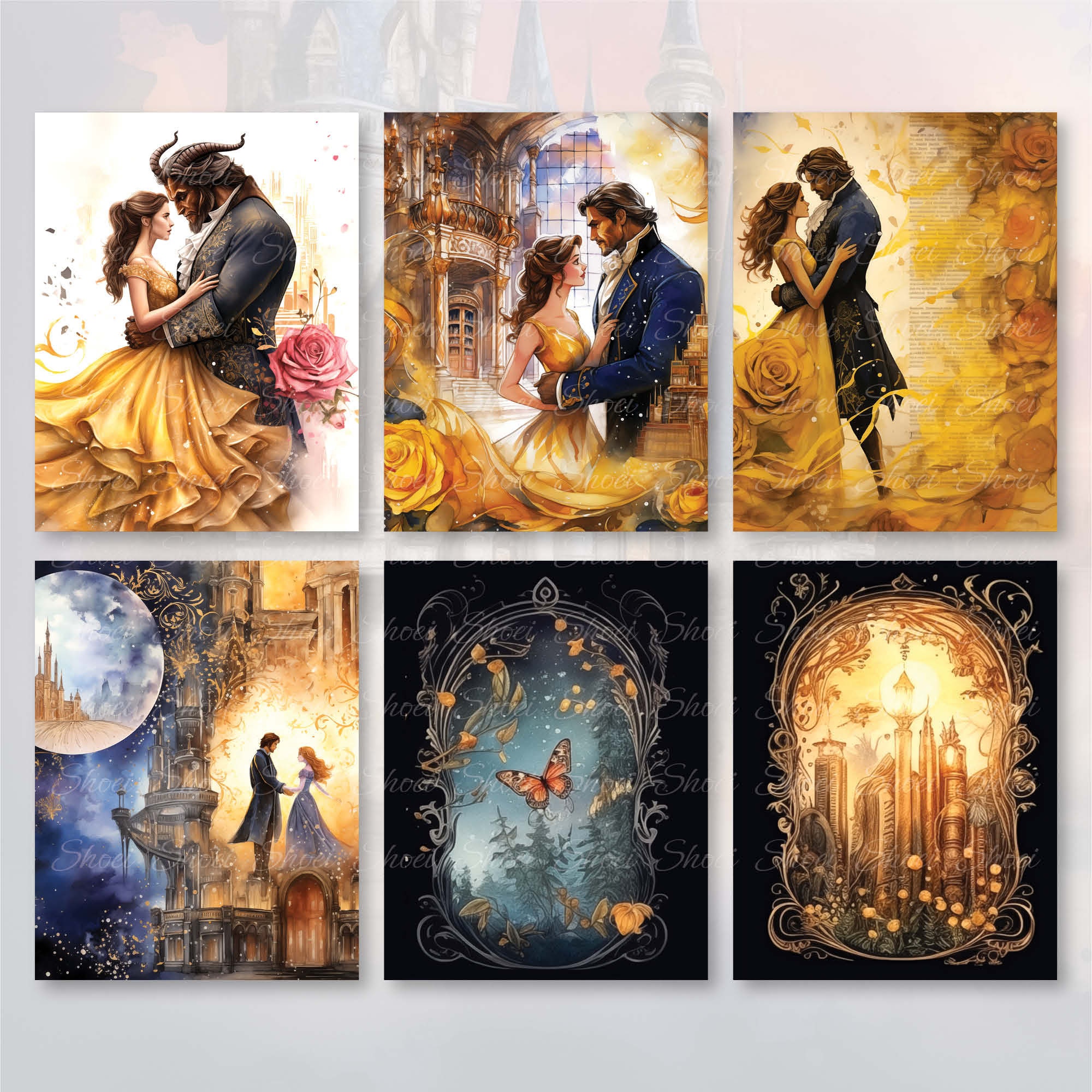 Beauty and the Beast Digital Paper: Fairy Tale Scrapbook Art (digital ...