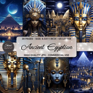 Ancient Egyptian Digital Paper, 30 Pages 8.5x11 size For Junk Journal Backgrounds, Scrapbooking, Art and Craft, Commercial Use, pyramids Art