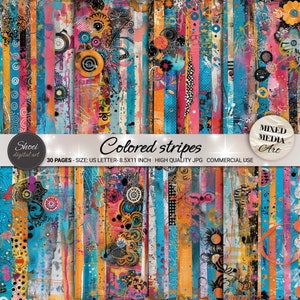 Vibrant Colored Stripes Art - Unique Mixed Media Designs - 8.5x11 Inch, Perfect for Home Decor or Creative Projects