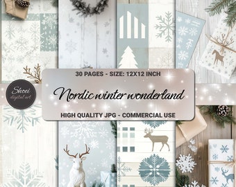 Papel digital navideño nórdico: Colección de álbumes de recortes de 30 páginas (descarga digital)