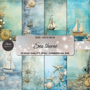 Brise de mer - papier numérique 12 x 12 pour scrapbooking, journaux indésirables et plus - éphémères nautiques, thème de la plage