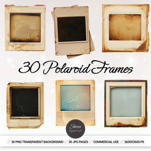 Vintage Polaroid Rahmen Clipart Bundle - 30 PNG Bilder für digitalen Planner, Scrapbook, Kartengestaltung - Instant Download