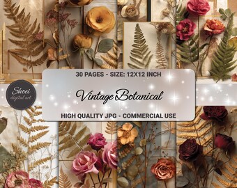 Vintage Botanical Paper Pack: Floral Fern Scrapbook Pages (12x12 Digital Download)