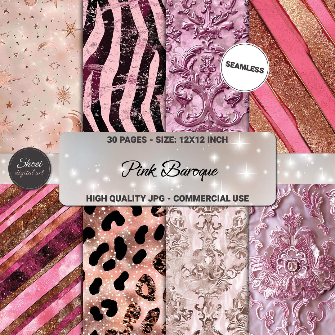 Pink Baroque Digital Paper: Rose Gold Animal Print Backgrounds (12x12 ...