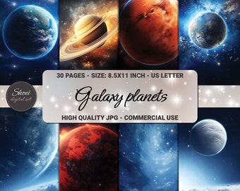 Galaxy Planets Digital Paper Pack: Cosmic Backgrounds (30 JPG)