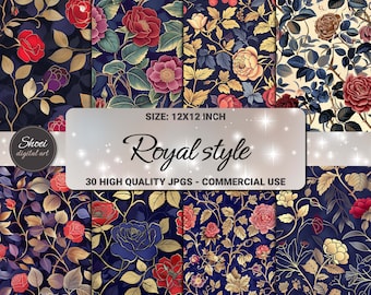 William Morris Digital Paper: Royal Vintage Floral Patterns (Digital Download)