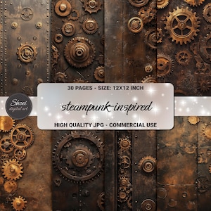 Steampunk Gears Digital Paper: Fantasy Art, Scrapbook (Instant Download)