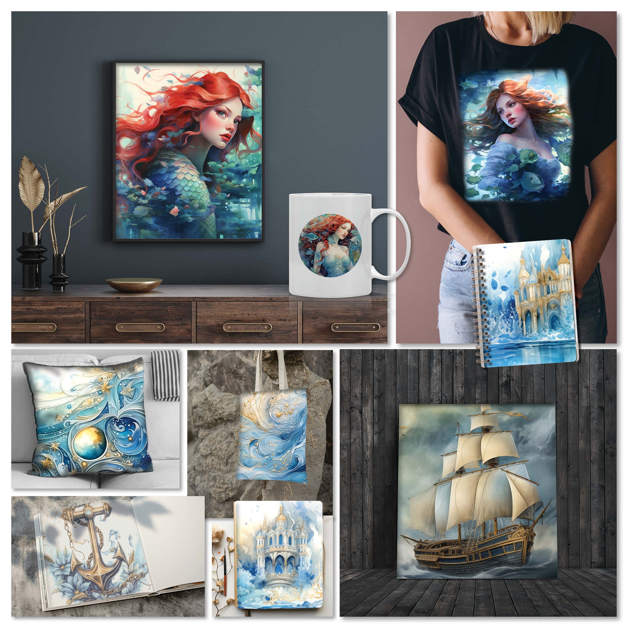 Mermaid Fantasy Under Sea 30 Pages 8.5X11 Size for Junk Journal