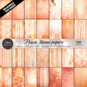 Digitale papieren thema perzik - grote bundel van 100 ontwerpen met zachte tinten, achtergronden voor scrapbooking, afdrukbare 8,5 x 11, crafting JPG