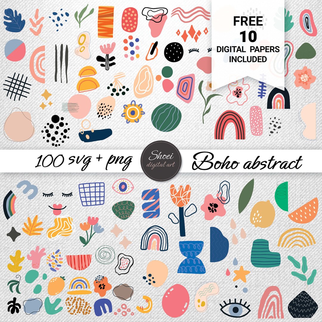 Boho Abstract Clipart Collection: 30 SVG PNG Files for Crafting ...