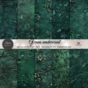 Carta digitale goffrata verde - 30 lussuosi design strutturati, sfondi per scrapbooking, stampabili 8,5x11, JPG per artigianato artistico