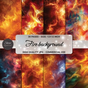 Carta digitale Fire 12x12, sfondi con fiamme, pacchetto di carta per album fantasy, pagine di album stampabili, arte in fiamme, uso commerciale, 30 JPG