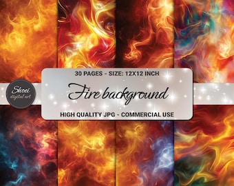 Fire Digital Paper 12x12, Flame Backgrounds, Fantasy Scrapbook Paper Pack, Printable Album Pages, Burning Art, Commercial Use, 30 JPG