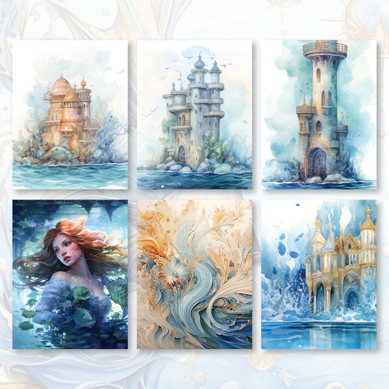 Mermaid Fantasy Under Sea 30 Pages 8.5X11 size For Junk Journal Backgrounds, Scrapbooking, Art and Craft, Commercial Use, Magic Fairy Tale, high quality 300 dpi JPG files
30 JPG Printable image pages (8.5X11 inch)