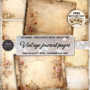 Vintage Pink Rose Scrapbook Paper Digital Junk Journal Kit - Decoupage Grungy Old Paper - Digital Download