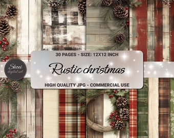 Rustic Christmas Digital Paper Collection - 30 Pages for Junk Journal, Scrapbook, Art, Commercial Use