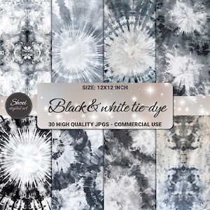 Könnte beinhalten: Ein Set mit 30 digitalen Papierdesigns mit schwarzen und weißen Batik-Mustern. Jedes Design ist 30,48 cm x 30,48 cm groß und perfekt für Bastelprojekte, Scrapbooking und digitales Design.