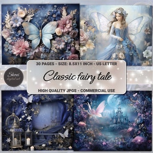 Fairy Tale Blau und Pink Digitales Papier - 30 Seiten für Junk Journal Hintergründe, Scrapbooking, Kunst - Kommerzielle Nutzung