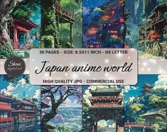 Papel digital de anime japonés: Álbum de recortes de 30 páginas (descarga digital)