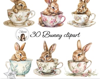 30 Watercolor Bunny Rabbit Tea Party CLIPART PNG For Paper crafts, Digital Planner, Paper, Scrapbook, Junk Journal, Card Making, Collage