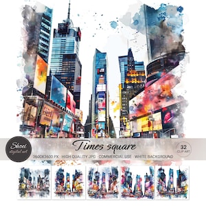 Clipart Times Square dynamique - art du paysage urbain de New York pour affiches, décoration urbaine et thèmes de voyage - téléchargement numérique instantané