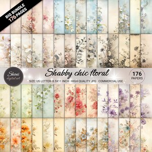 Shabby Chic Floral Digital Papiere - 176 Vintage Blumen Designs, Scrapbooking Hintergründe, bedruckbar 8.5x11, Romantic Crafting JPG