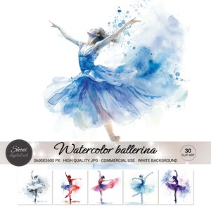 Aquarell Ballerina Clipart Set, Ballett-Tänzerin Illustration, blaues und rotes Ballett Kunst, printable Scrapbooking, kommerzielle Nutzung, JPG Download