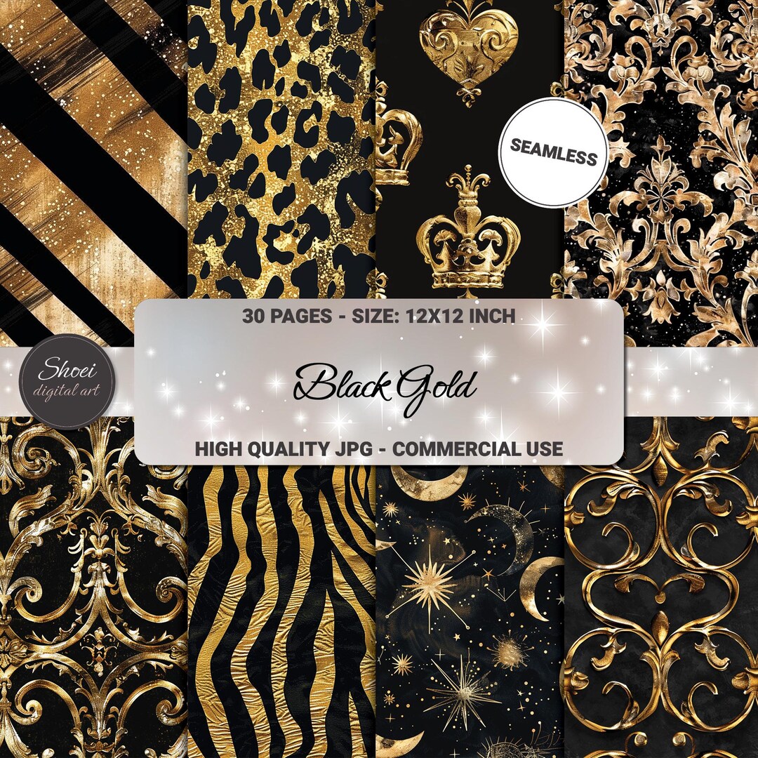 Gold Gothic Digital Paper: Baroque, Leopard & Crown Patterns (12x12 JPG ...