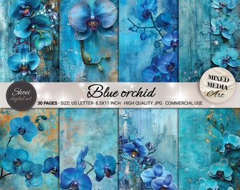 Papel digital Orquídea Azul: Arte floral exótico, 8,5 x 11 (JPG imprimible)