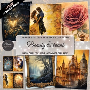 Collezione di arte digitale La bella e la bestia - Junk Journal, Scrapbook, Mixed Media - Fantasy Fairy Tale Magic - Pacchetto di carta digitale