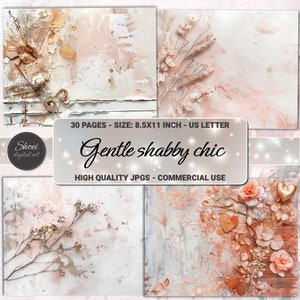 Zachte romantiek bloemen digitale papierset - 30 pagina's 8,5 x 11 voor ongewenste tijdschriften, scrapbooking, kunst - commercieel gebruik