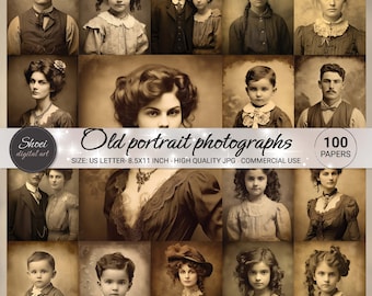 Old Portrait Photographs Mixed Media Art Kit For Junk Journal, Digital Paper, Decoupage Paper, Scrapbooking Paper, Vintage Photo, Victorian